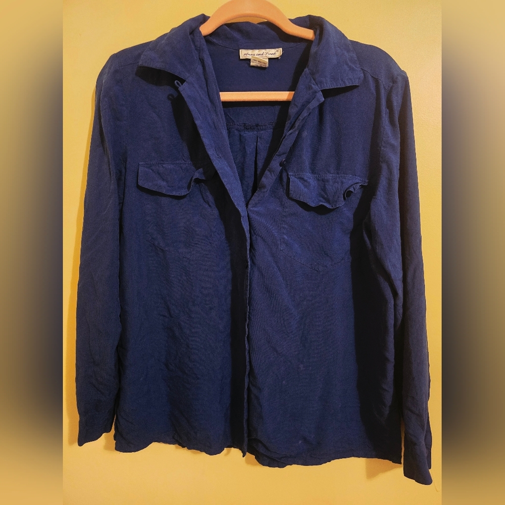 2/10 Anna And Frank Deep Blue Silk Shirt -green